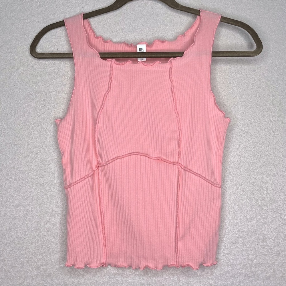 NEW Bp. Nordstrom Ribbed Tank Top Women’s XS Salmon Pink Lettuce Edge Summer